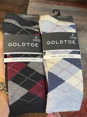Goldtoe Argyle Dress Socks - Black/Grey and Light Blue/Cream - 3 pair each pack